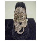 Vintage Uncas art deco 925 marcasite rose ring