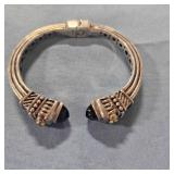 Silver Cuff Hinged Bracelet w/black stone