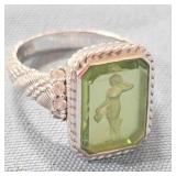 Judith Ripka Silver 925 Ring w/lady in green stone