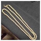 66" Faux White Pearl Necklace 10K gold clasp