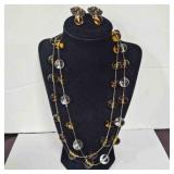 Amber & Clear Glass Bead Necklace w/