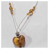 Glass heart Pendant w/metallic Gold flecks