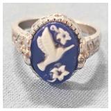 Silver 925 Ring w/hummingbird blue background