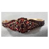 Red Garnets? Stones Cuff Bracelet gold tone