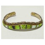 Sterling silver signed Inlay Clamp Bracelet