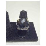 Sterling Silver ring w/large faceted black stone