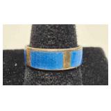 Vintage sterling silver band with blue rect. Inlay