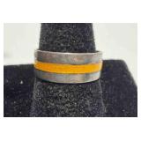 Sterling Silver wide band ring with yellow stripe