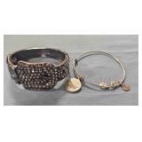 2 Bracelets-Gray rhinestone belt buckle look
