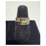 vintage mosaic inlay sterling silver ring