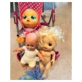 DOLLS W/ CRIB, STROLLER