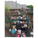 OUTDOOR SHELVING - WOOD, CONTENTS