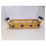 17" Vintage Wicker Storage Basket w/Blue & White