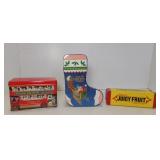 3 Assorted Metal Tin Cans w/ Open & Closing Lids
