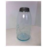 OLD Blue Glass Ball Mason Jar Half Gallon Embossed