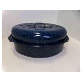 Blue with White Speckles Enamel Oval Roasting Pan