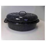 Black with White Speckles Enamel Oval Roasting Pan