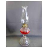 Vintage Oil Lamp Clear Glass Ribbed w/Red Liquid