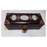 OLD Chinese Ornate White Jade Inlay Jewelry Box