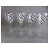 4 Black & White Swirl Art Glass Wine Glasses