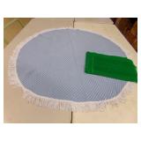 47" Diameter Blue & White Table Cover & 4 Green