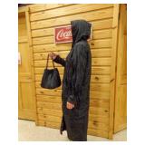 Long Black Crinkled-Textured Raincoat or Duster