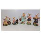 5 Assorted Vintage Resin Easter Bunny 2002