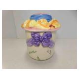 Ceramic Lidded Cookie Jar Prominent Purple Bow