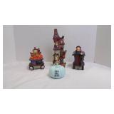 Set of 3 Halloween Figurines & A Plastic Pumpkin
