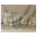 4 Clear Glass Flower Vases - Straight Sided