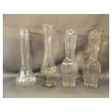 4 Vintage Clear Glass Bud Vases - Vertical