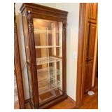 Walnut show/China cabinet, lights work, 14½" deep