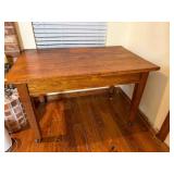 oak library table on steel rollers, 30" x 48"