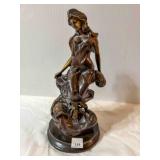 Art Nouveau-Style bronze; Female Maiden; 12" tall
