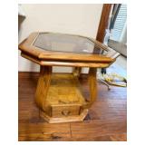 wood w/glass top lamp stand, 22" x27" x 21½" tall