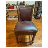 wood curve back chair, leather pad, seat 25½" h