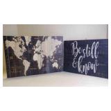 2 Canvas "Old World" Map & Wood "Be Still" Dï¿½cor