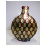 10" Tall Brown & Green Metallic Painted Vase
