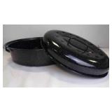 16ï¿½" Speckled Black-Enamel Roasting Pan w/Lid