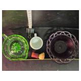 Juicer, mustache cup & brush, fluted dish
