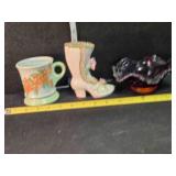 Mustache cup, ceramic boot, fluted dish