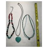 3 Turquoise Style Necklaces, chip pcs, black glass