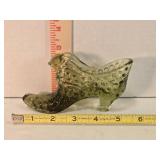 Hobnail green glass slipper, 6" long