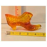 Amber Fenton glass ladies slipper, 5ï¿½" long