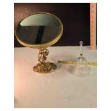 2 sided mirror, regular & magnifying, crystal bell
