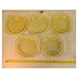 5 Depression glass square saucers, Madrid pattern