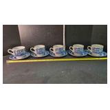 5 Churchill Blue Willow tea cup & saucer sets