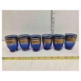 6 Bohemian cobalt blue/frosted cordial glasses