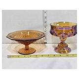 2 stem glass bowls, vintage