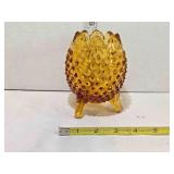Amber glass hobnail 3-legged bowl